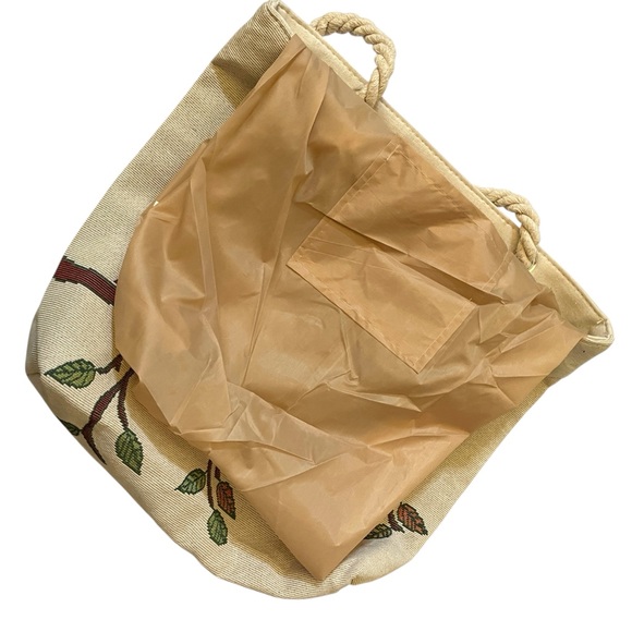 Graphic Owl Couple Tote Bag Thick Rope Handles Cream Backside 15.5”x 17”x 3.5” - Picture 7 of 9